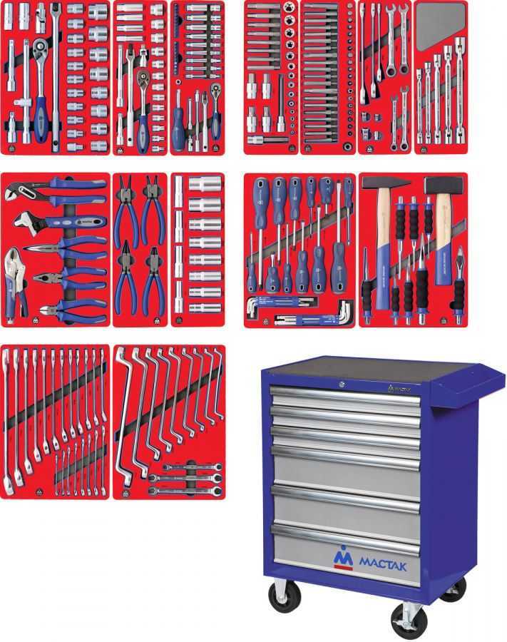 Набор инструментов "ЛИДЕР" в синей тележке, 270 предметов МАСТАК 52-06270B Готовые решения в тележках МАСТАК фото, изображение
